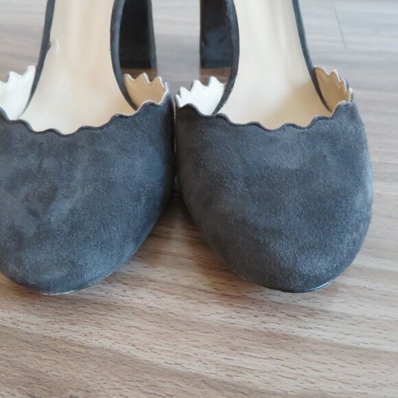 CHLOE Lauren Scalloped Ankle Strap Suede Block Heel Shoes Academia - Size US 7.5 - Picture 10 of 15